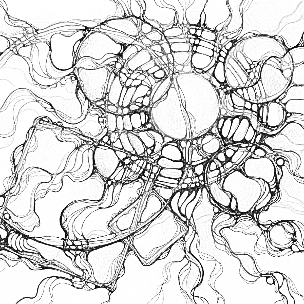 Раскраска Нейронные сети с цветными сферическими элементами и изогнутыми линиями