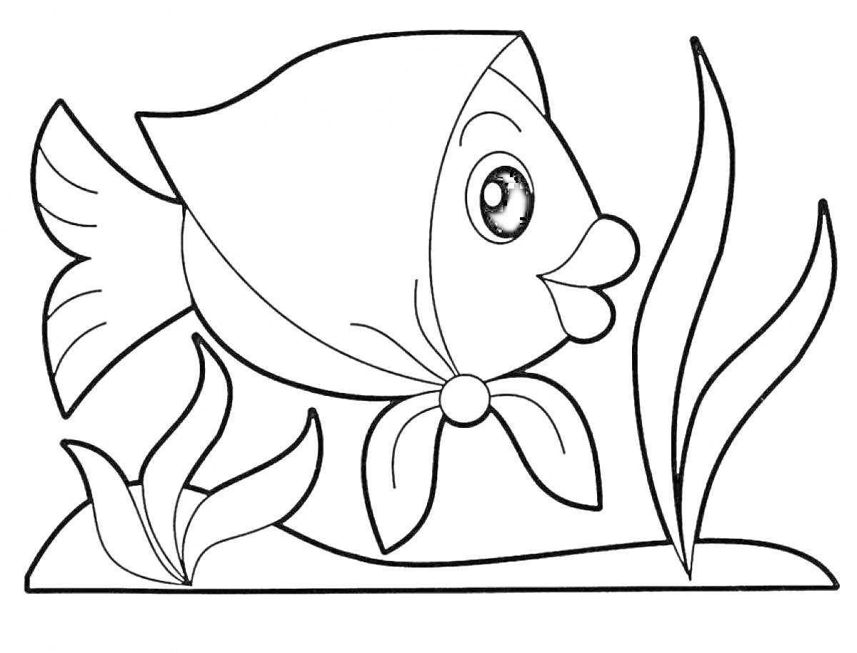 Раскраска Рыбка в платке среди водорослей