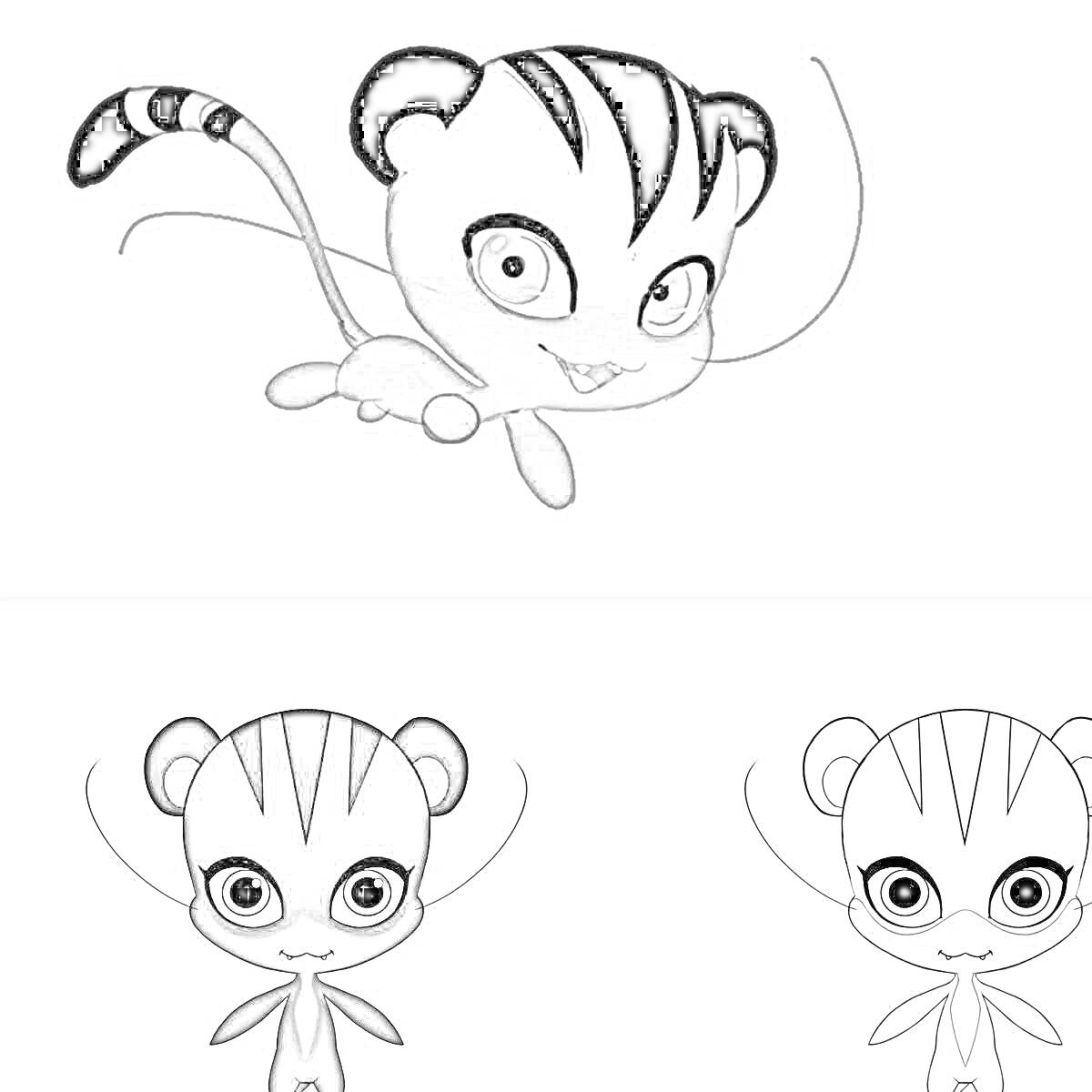 Раскраска Лиловая тигрица в разных позах и разная степень прорисовки