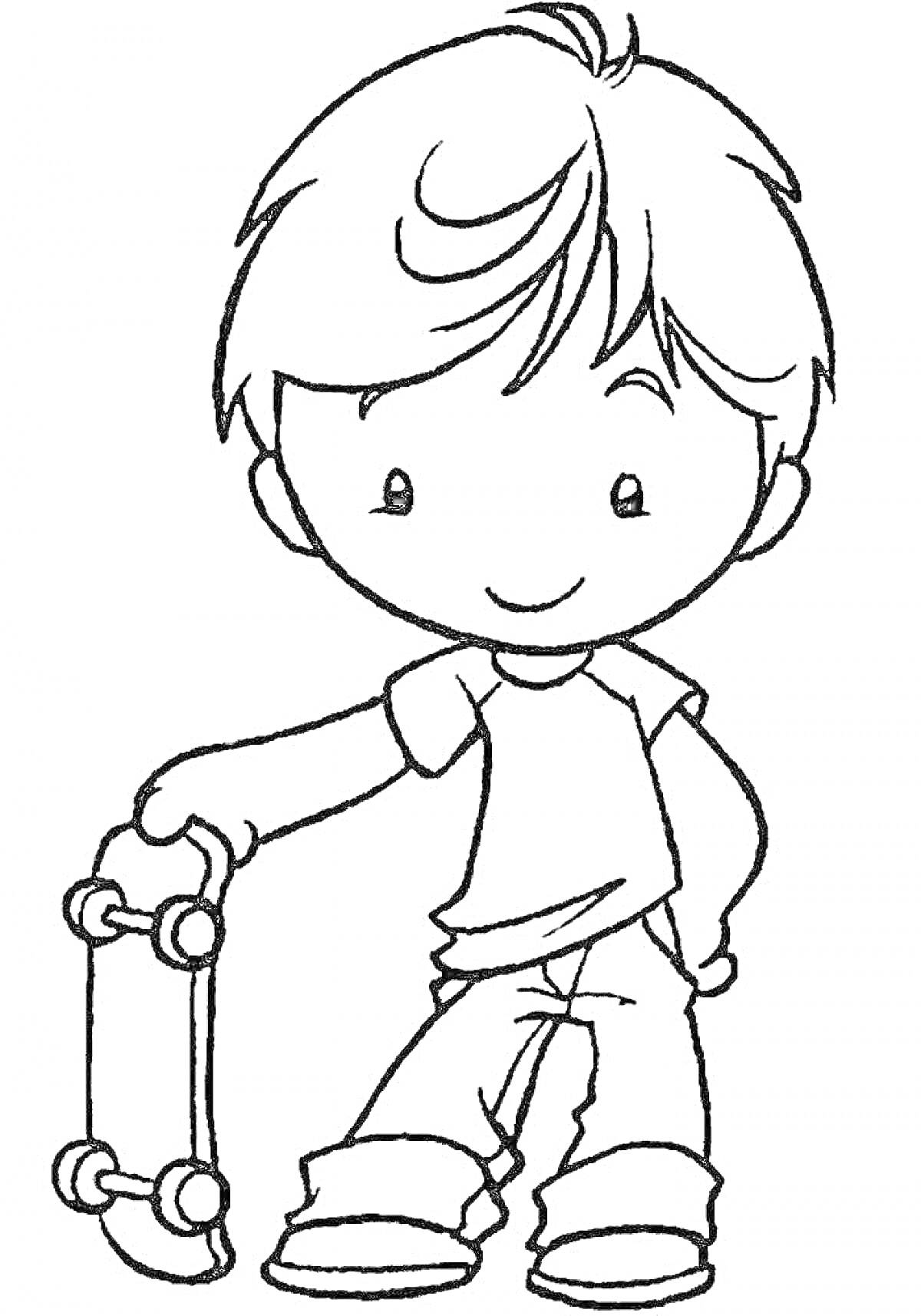 Раскраска Мальчик со скейтбордом