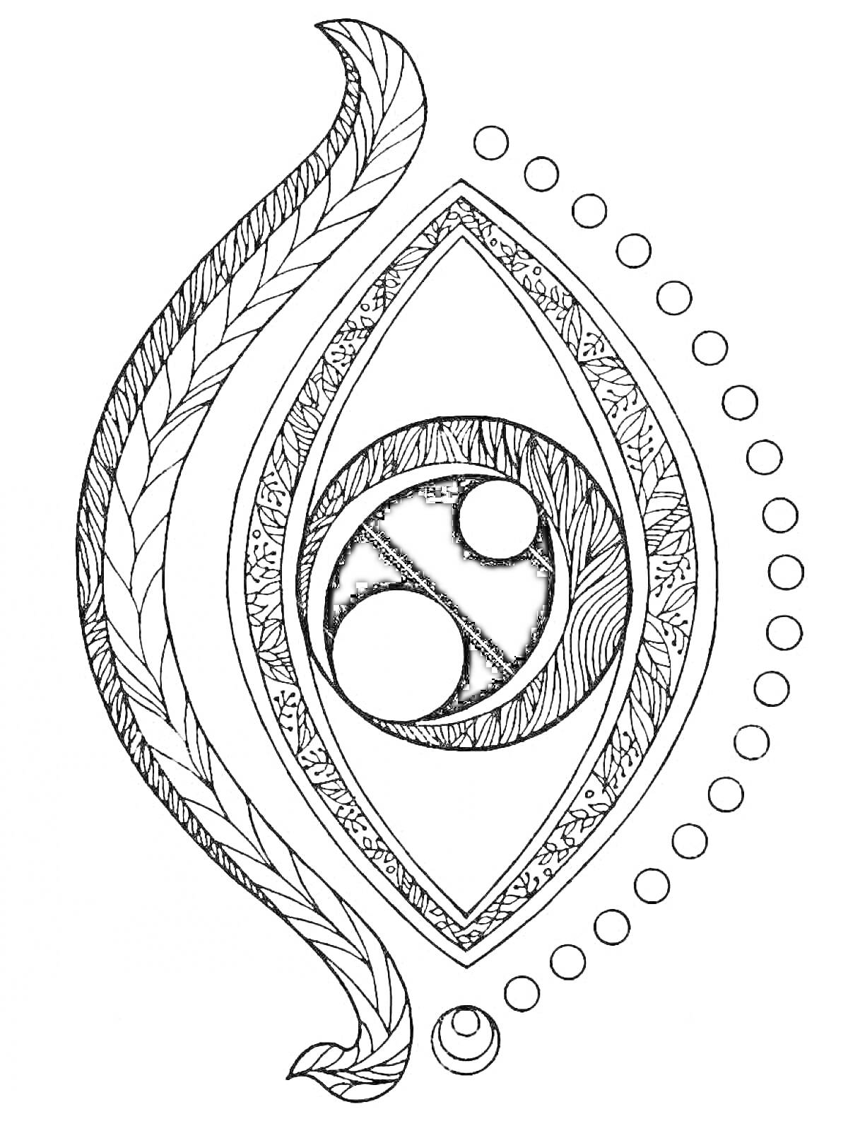 Глаз дракона с листоподобными узорами и круговыми элементами
