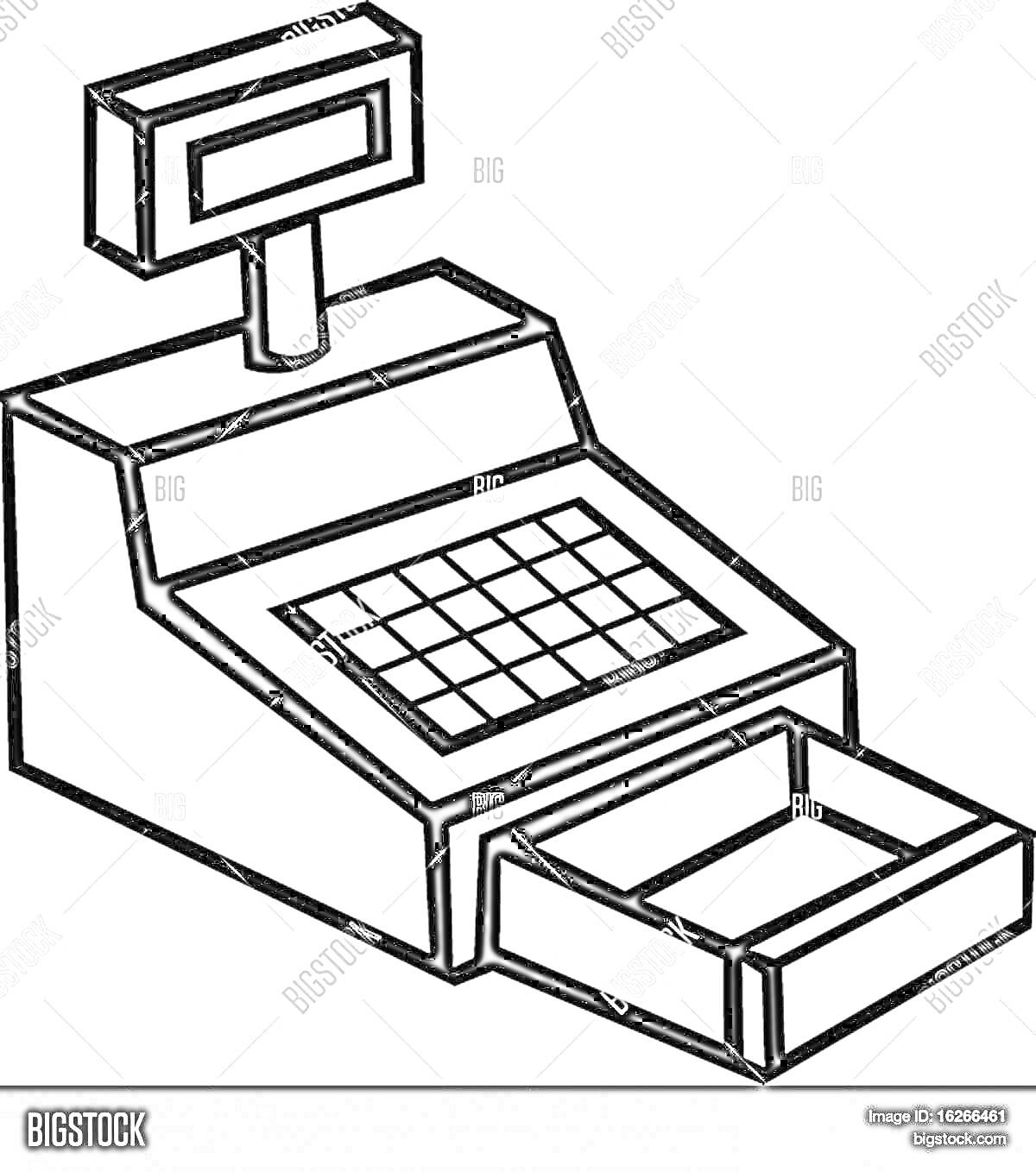 Кассовый аппарат с выдвижным ящиком и цифровой клавиатурой