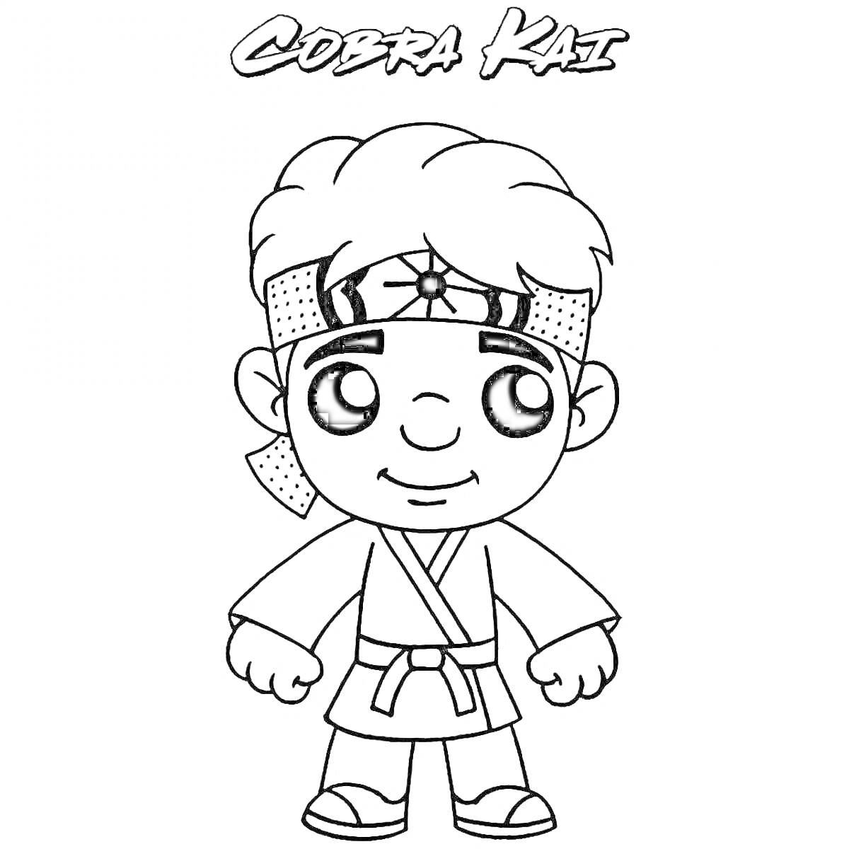Раскраска Чиби персонаж в кимоно с повязкой на голове из 