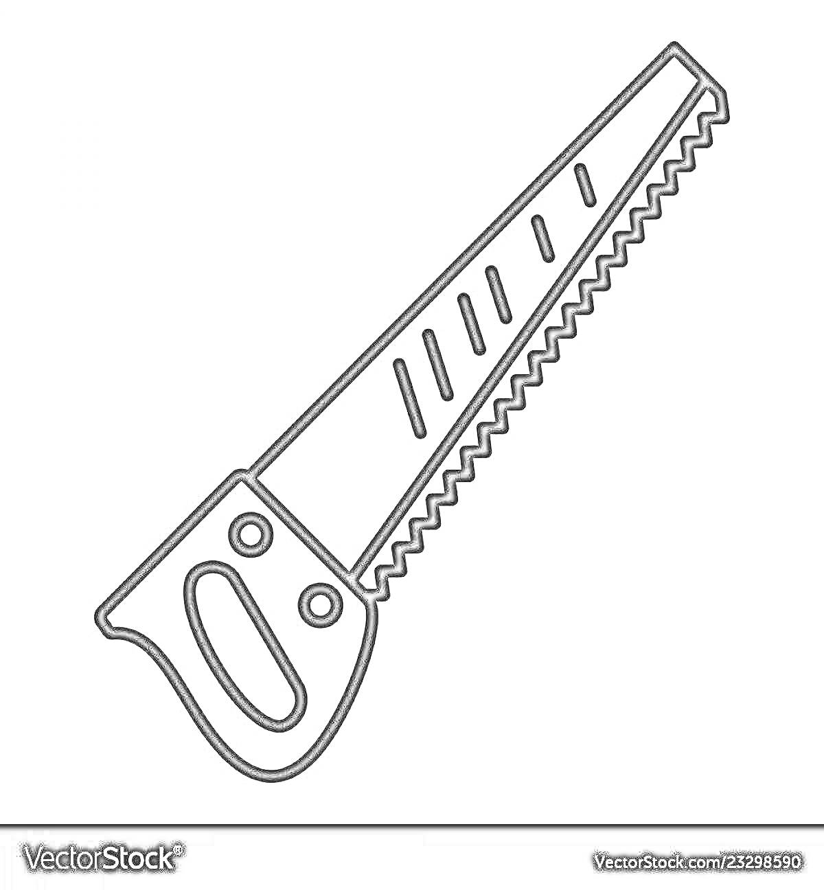 Раскраска Ручная пила с зубчатым лезвием и удобной рукояткой