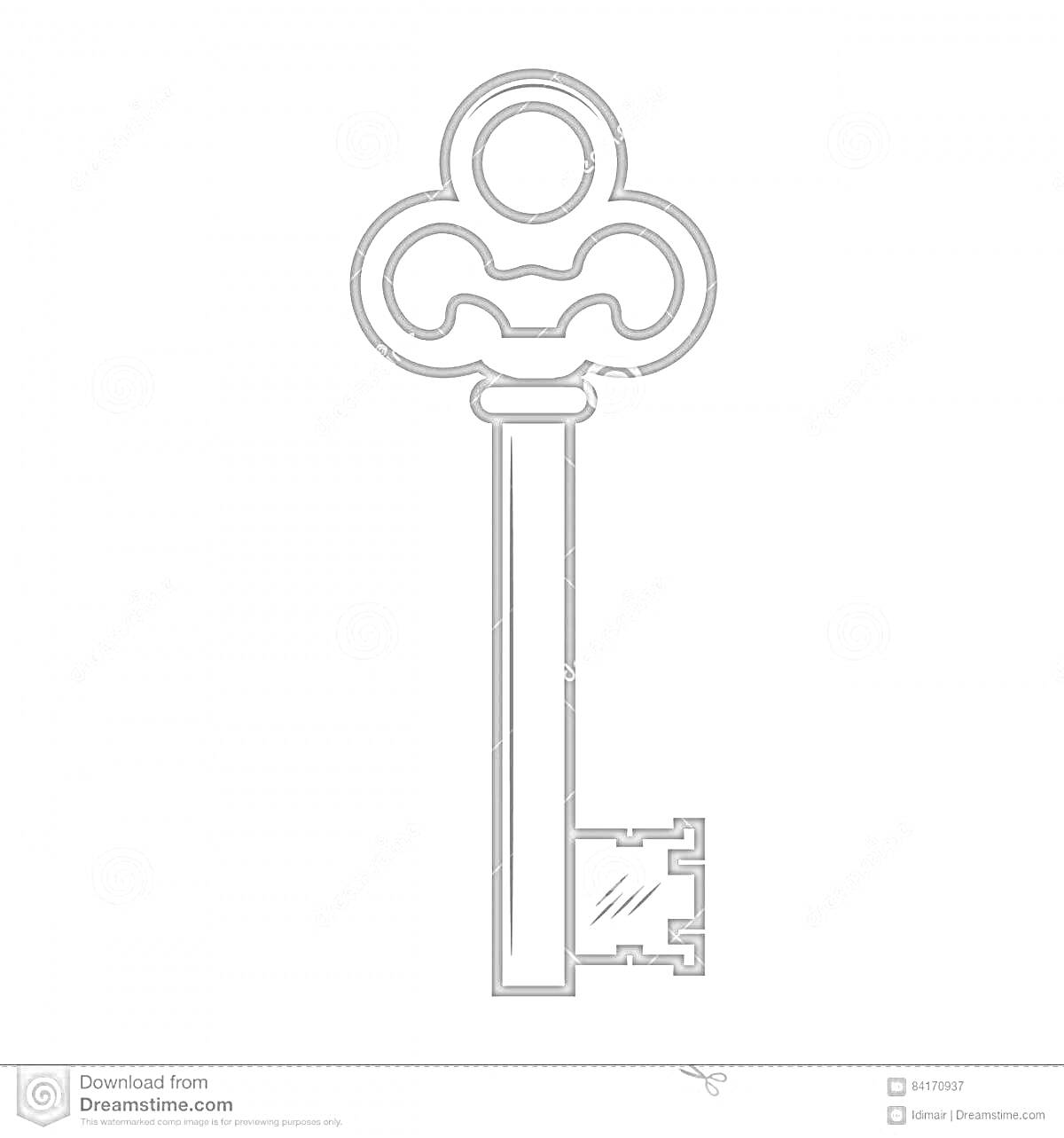 Контурный рисунок антикварного ключа для раскрашивания