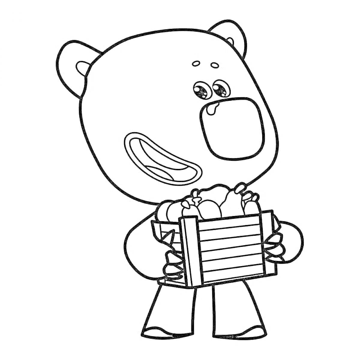 На раскраске изображено: Фрукты, Мимимишки, Детский персонаж, Медведь