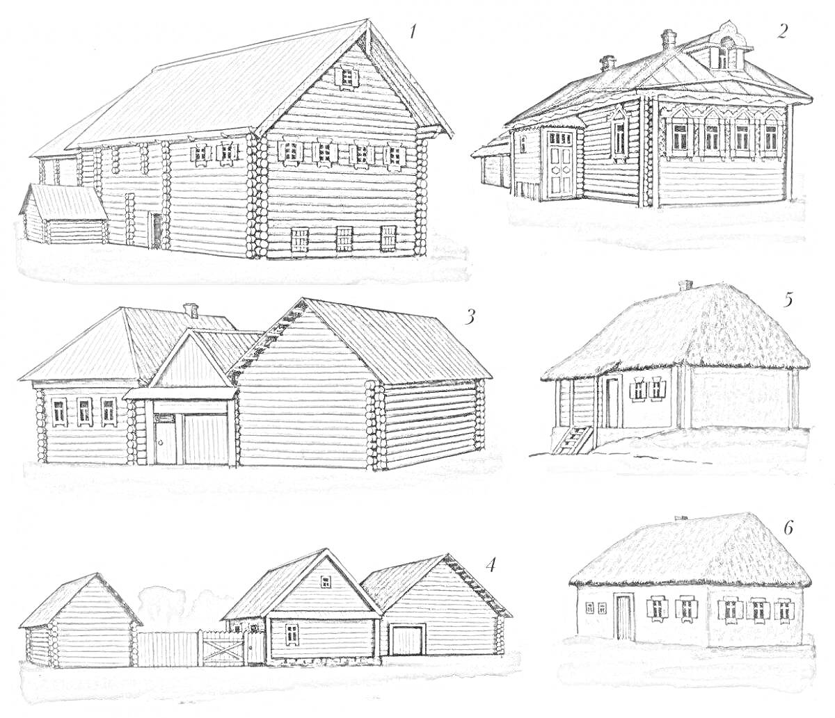 На раскраске изображено: Деревянные дома, Деревенские дома