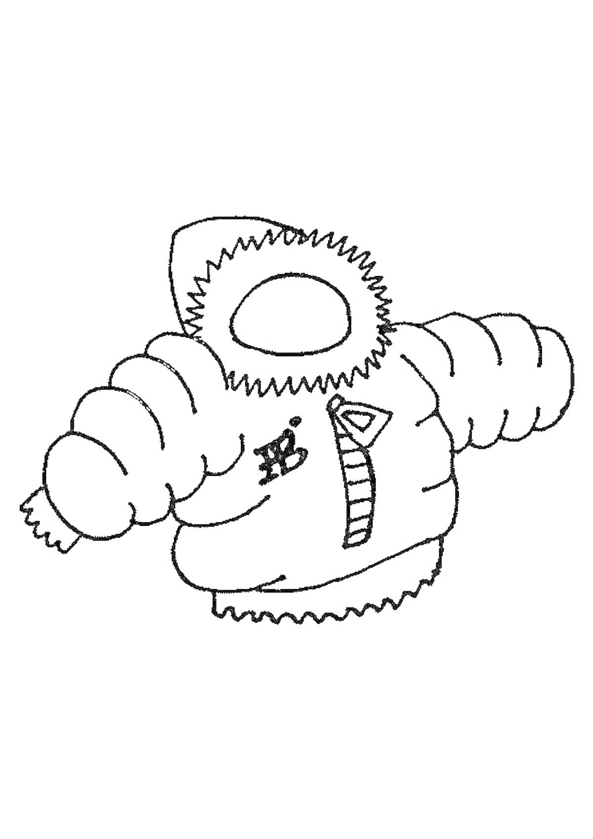 На раскраске изображено: Куртка, Капюшон, Молния, Для детей, Одежда