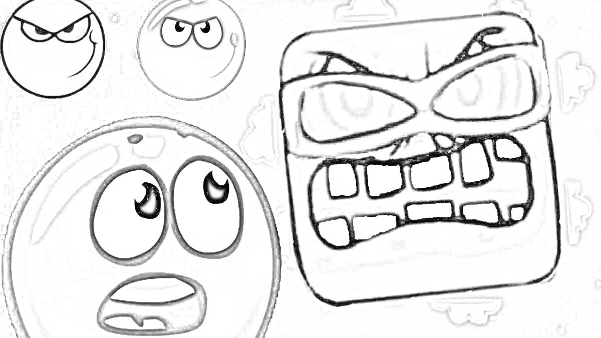 На раскраске изображено: Красный шарик, Большие зубы, Злость, Анимация, Мультипликация