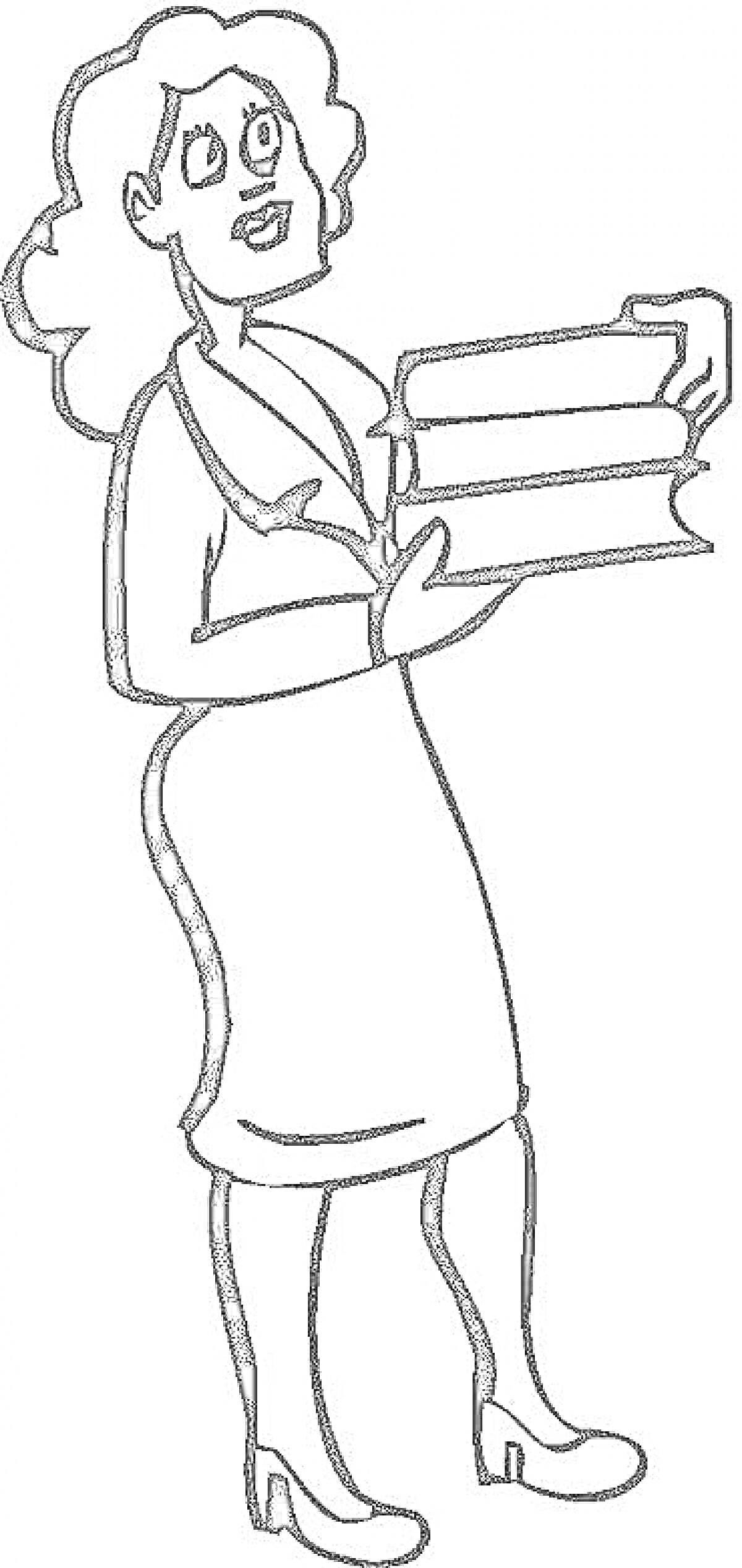 Раскраска Женщина в деловом костюме с книгами