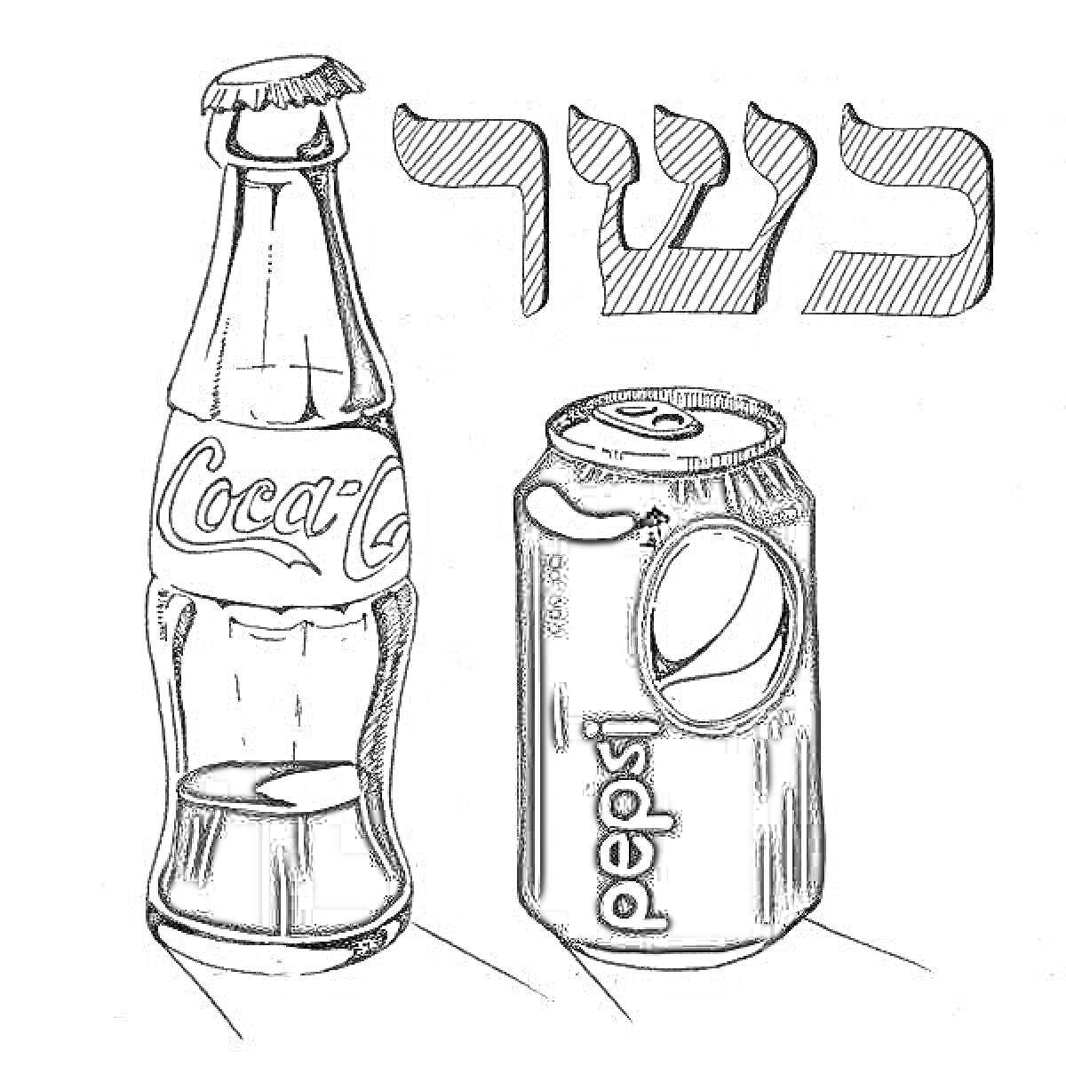 На раскраске изображено: Бутылка, Банка, Надпись, Напиток, Газировка, Pepsi, Кока-кола