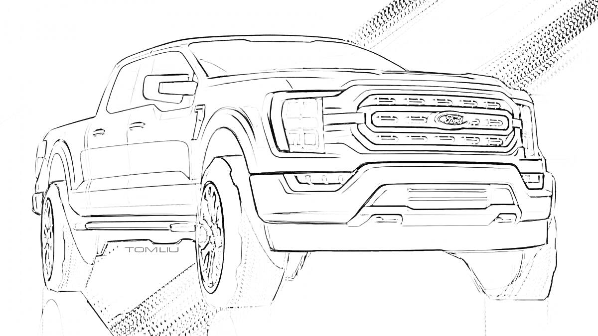 Рисунок пикапа Ford Raptor на фоне с диагональными линиями