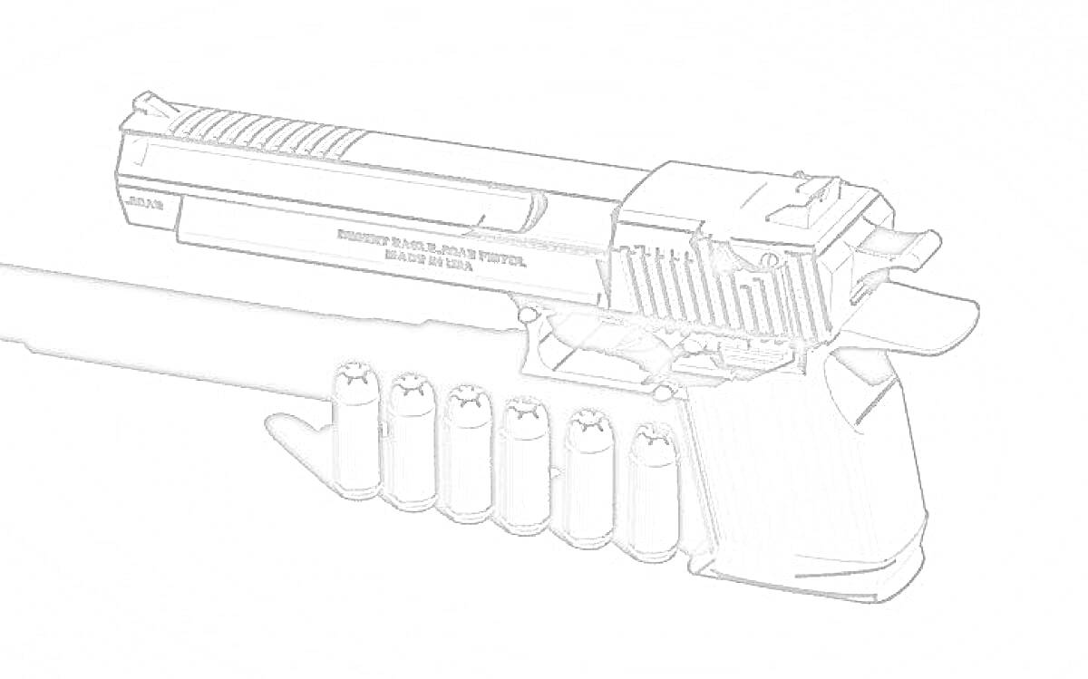 Раскраска Пистолет Дигл с патронами