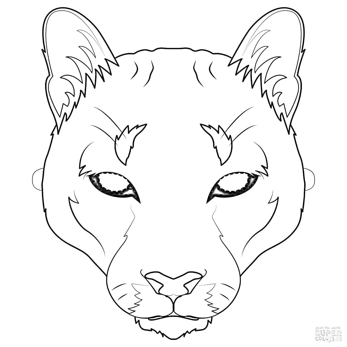 Раскраска Маска тигра с полосами, прорезями для глаз и ушами