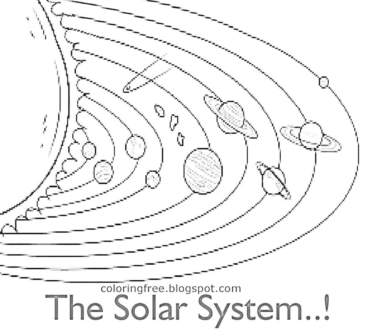 Раскраска Раскраска солнечной системы с названиями планет включает в себя Солнце и восемь планет: Меркурий, Венера, Земля, Марс, Юпитер, Сатурн, Уран и Нептун. Между Марсом и Юпитером показан пояс астероидов. Планеты изображены на орбитах вокруг Солнца.