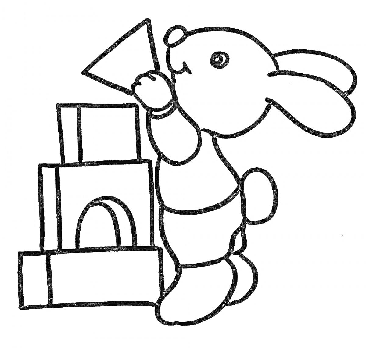 На раскраске изображено: Кролик, Кубики, Игра, Строительство