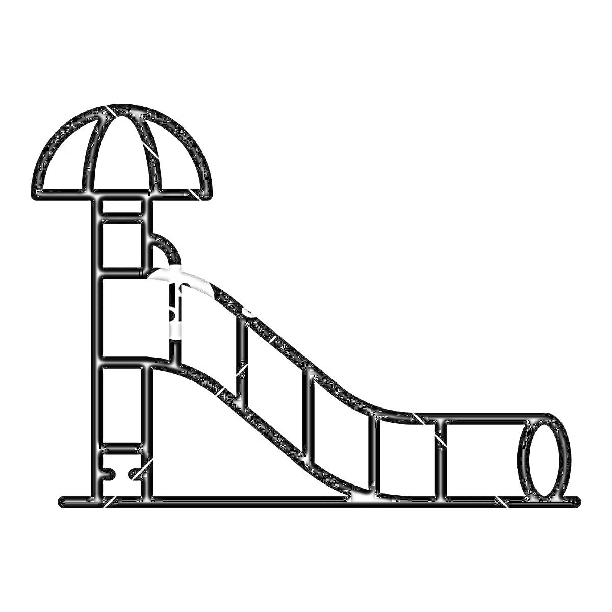 Раскраска Горка для детей с лестницей, крышей и туннелем