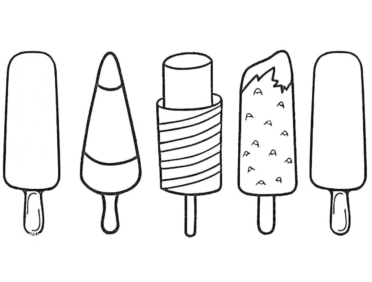 На раскраске изображено: Эскимо, Мороженое, Еда, Палочка, Форма, Десерты, Контурные рисунки