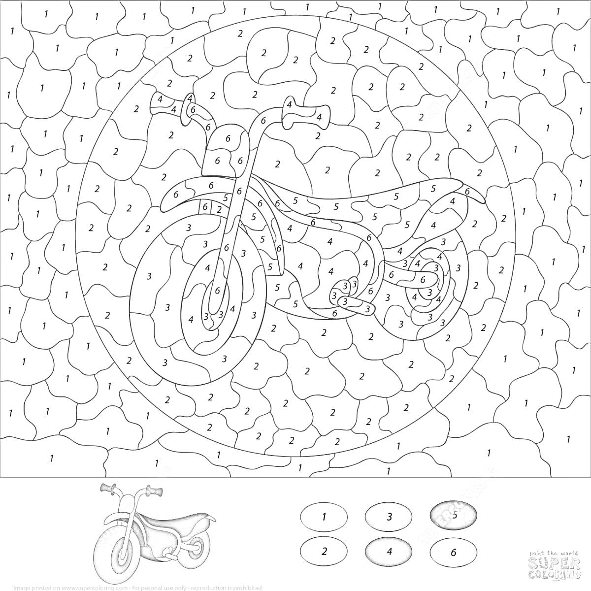 Раскраска Мотоцикл в круге по номерам