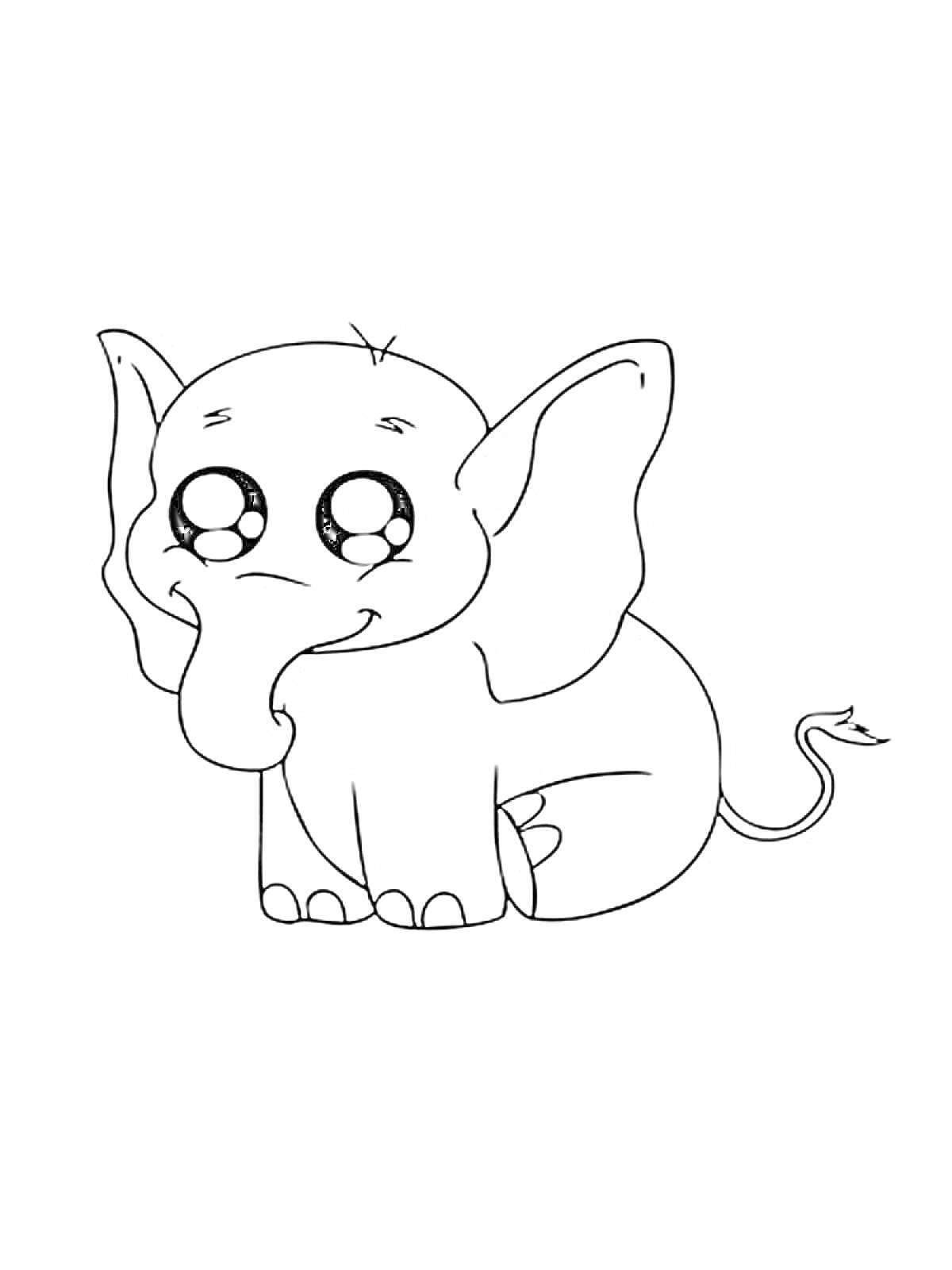 Раскраска Маленький няшный слоненок с большими глазами