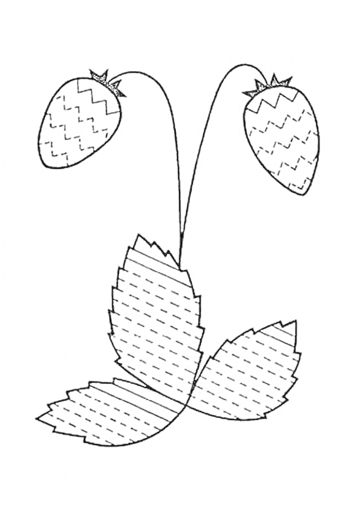 На раскраске изображено: Штриховка, Клубника, Ягоды, Листья, Природа