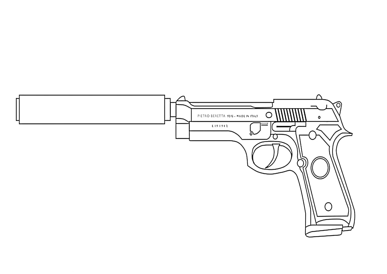 На раскраске изображено: Пистолет, Глушитель, Оружие, Standoff 2, Стрельба, Игра