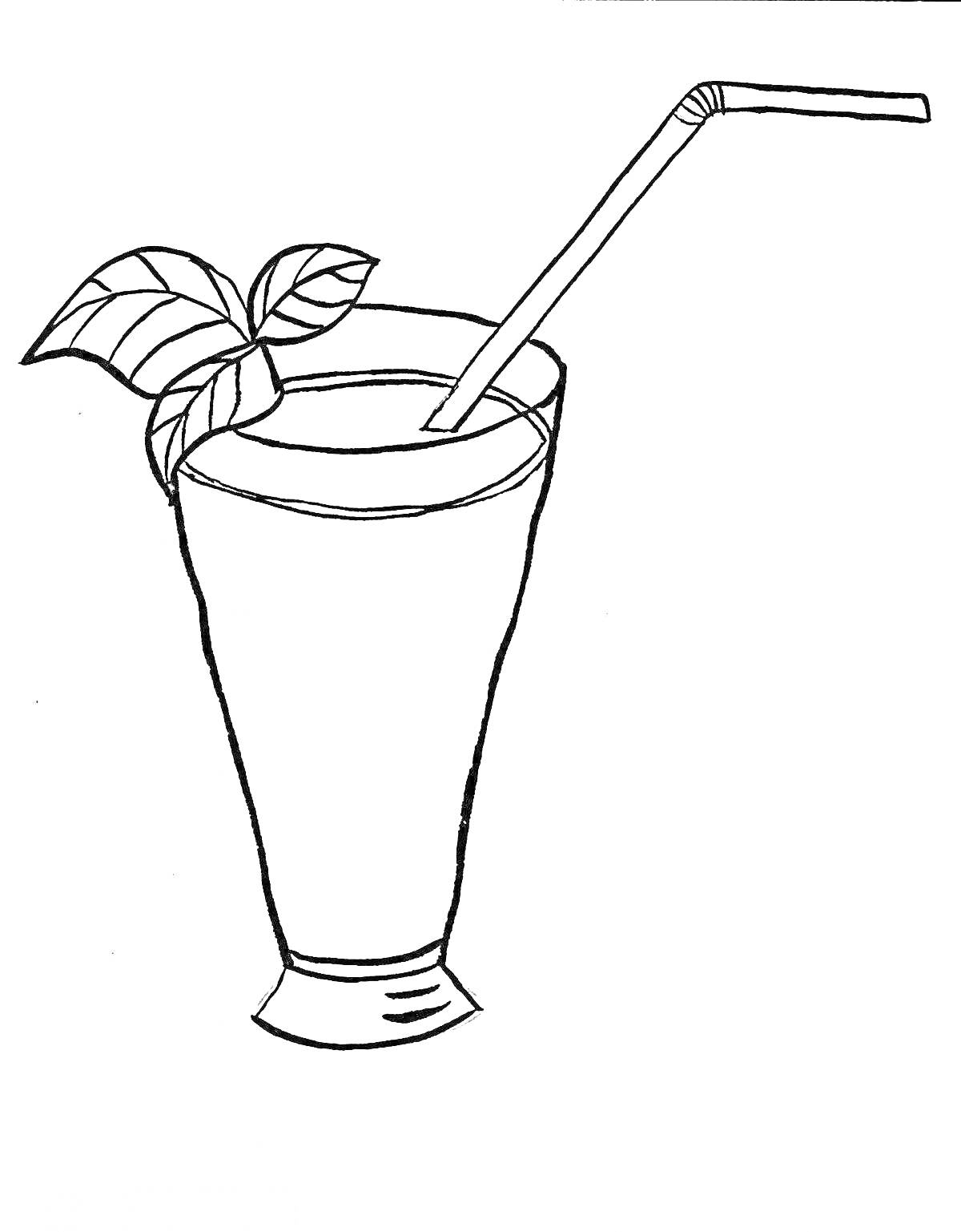 Коктейль в высоком стакане с трубочкой и листьями мяты