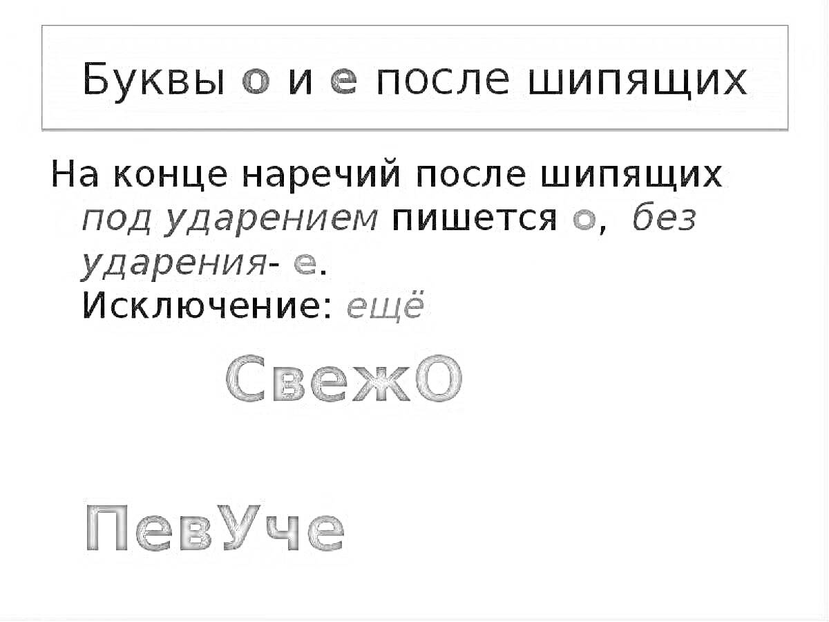 На раскраске изображено: Наречия, Шипящие, Буквы, Правила, Русский язык, Ударение, Грамматика, Правописание