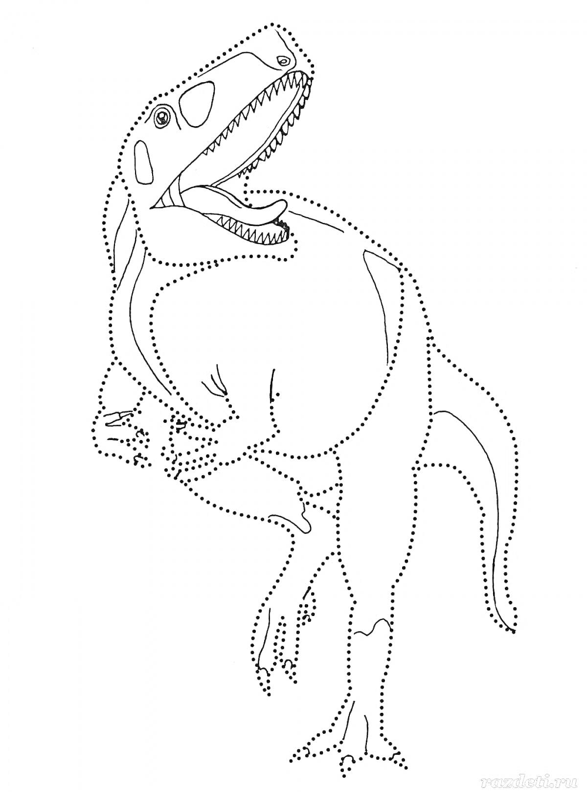На раскраске изображено: Динозавр, Открытая пасть