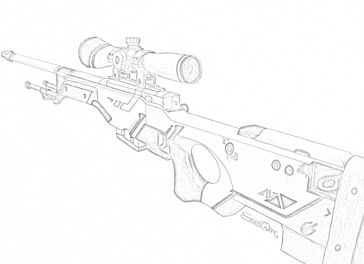 Раскраска Снайперская винтовка с прицелом