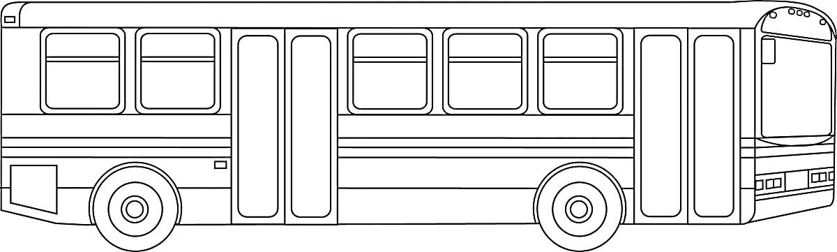 На раскраске изображено: Автобус, Транспорт, Окна, Колеса, Для детей, Линии, Дверь