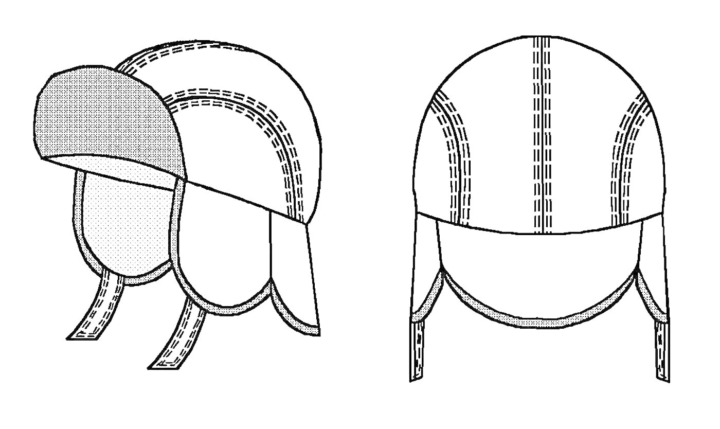 Раскраска шапка ушанка с откидным козырьком и завязками, вид спереди и сзади
