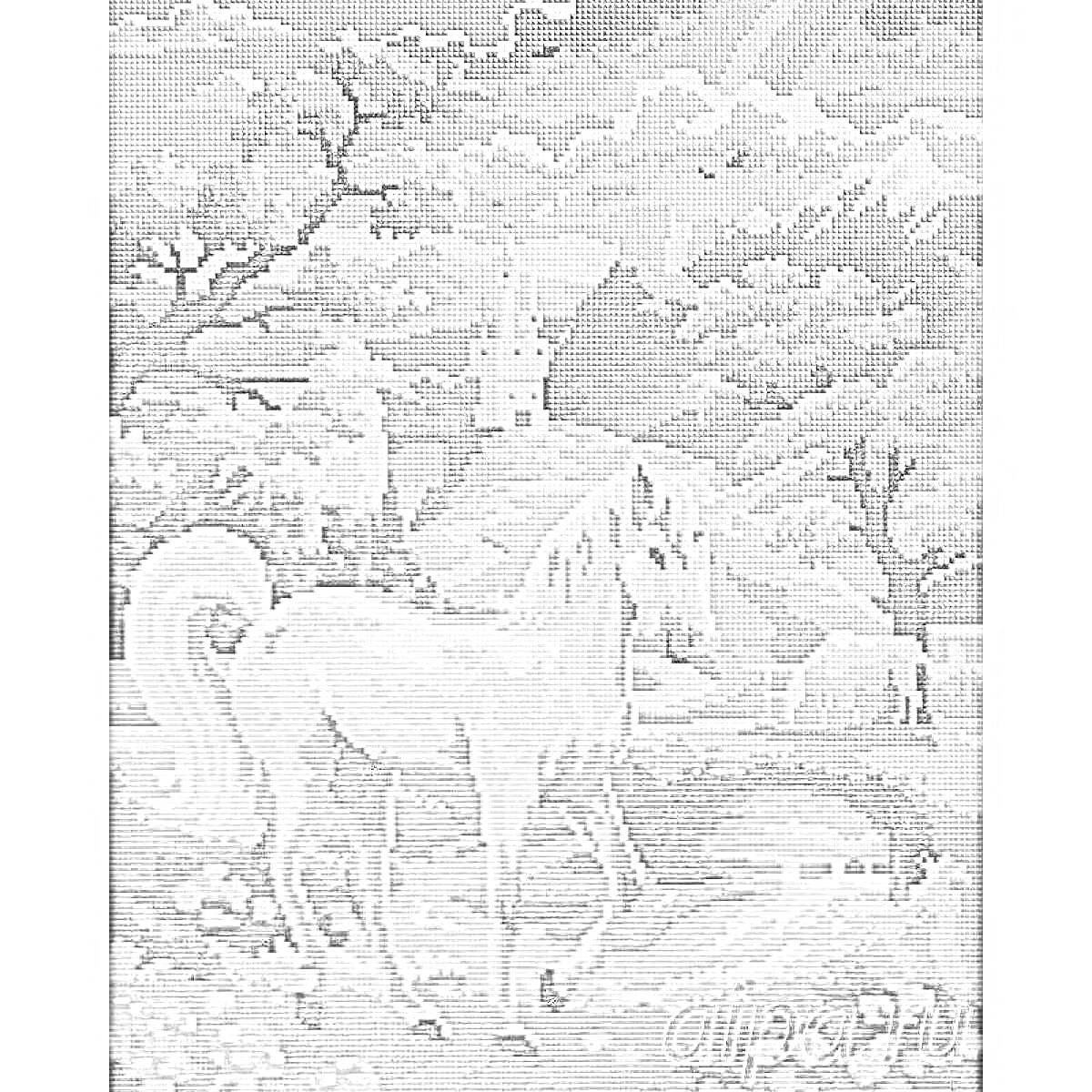 На раскраске изображено: Лошадь, Озеро, Горы, Деревья, Природа, Алмазная мозаика