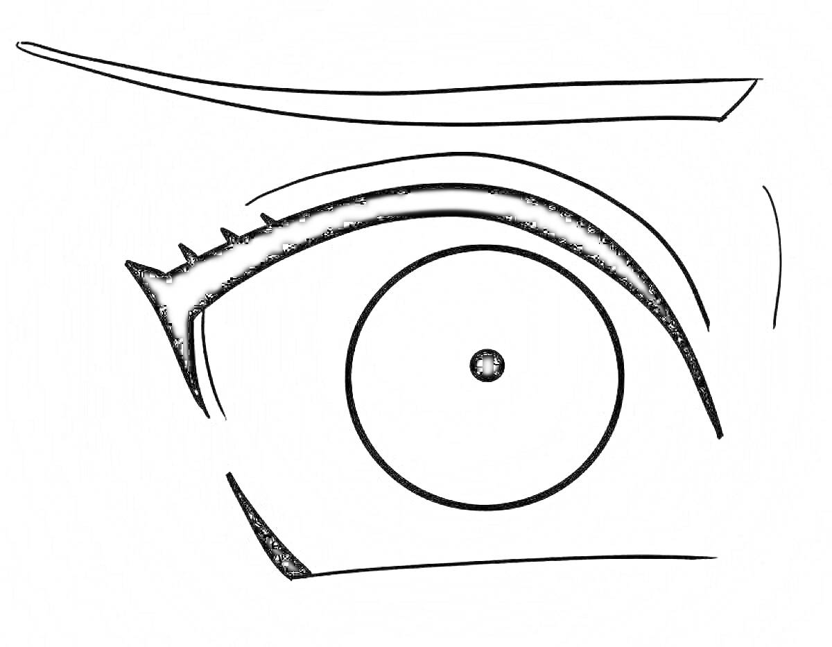 Раскраска Аниме глаз с тонкими бровями и ресницами, круглый зрачок