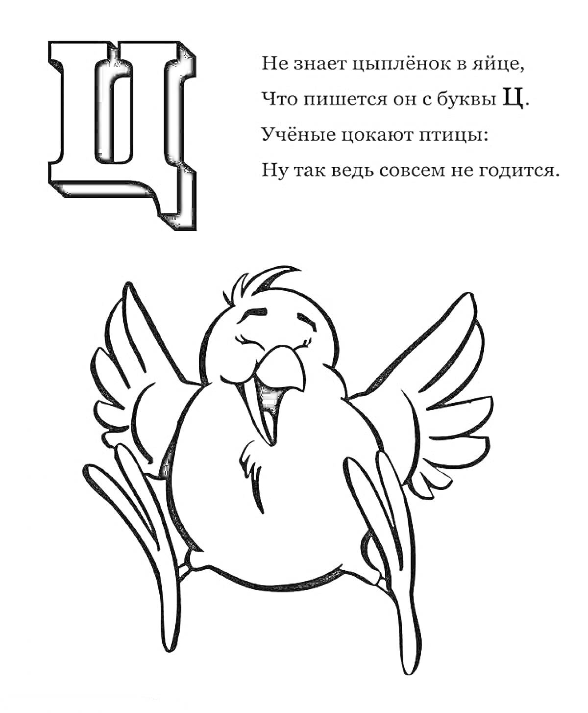 Буква Ц с птицей и стихотворением
