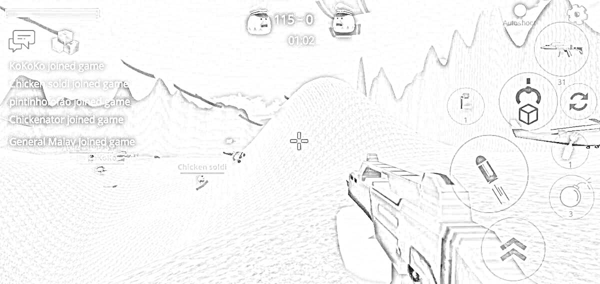 Chicken Gun - игровая сцена с пистолетом, счетом и интерфейсом