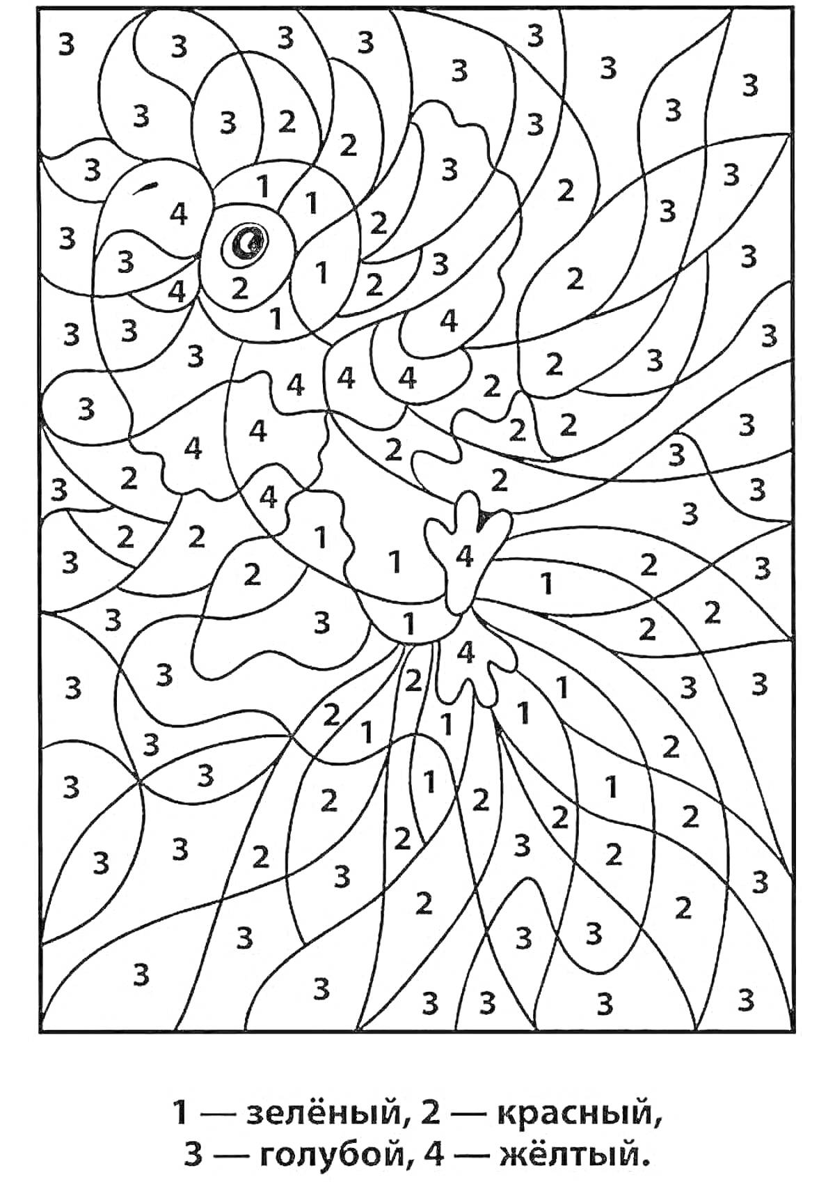 Раскраска Попугай в листьях, раскраска по цифрам