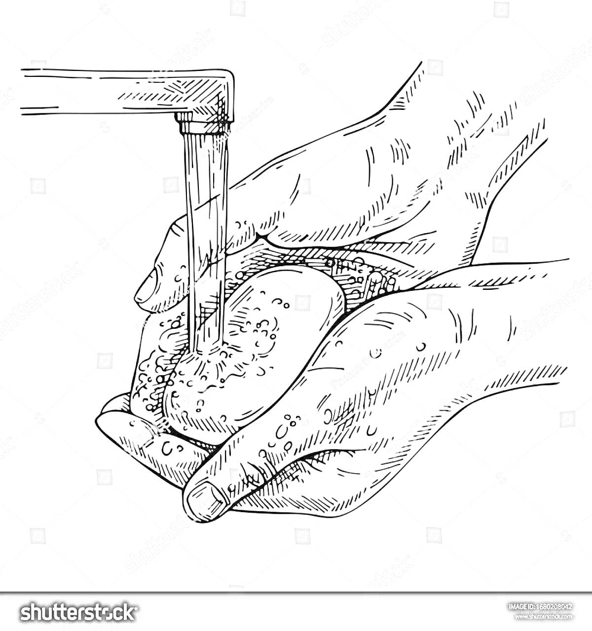 Раскраска мытье рук под струей воды с мылом