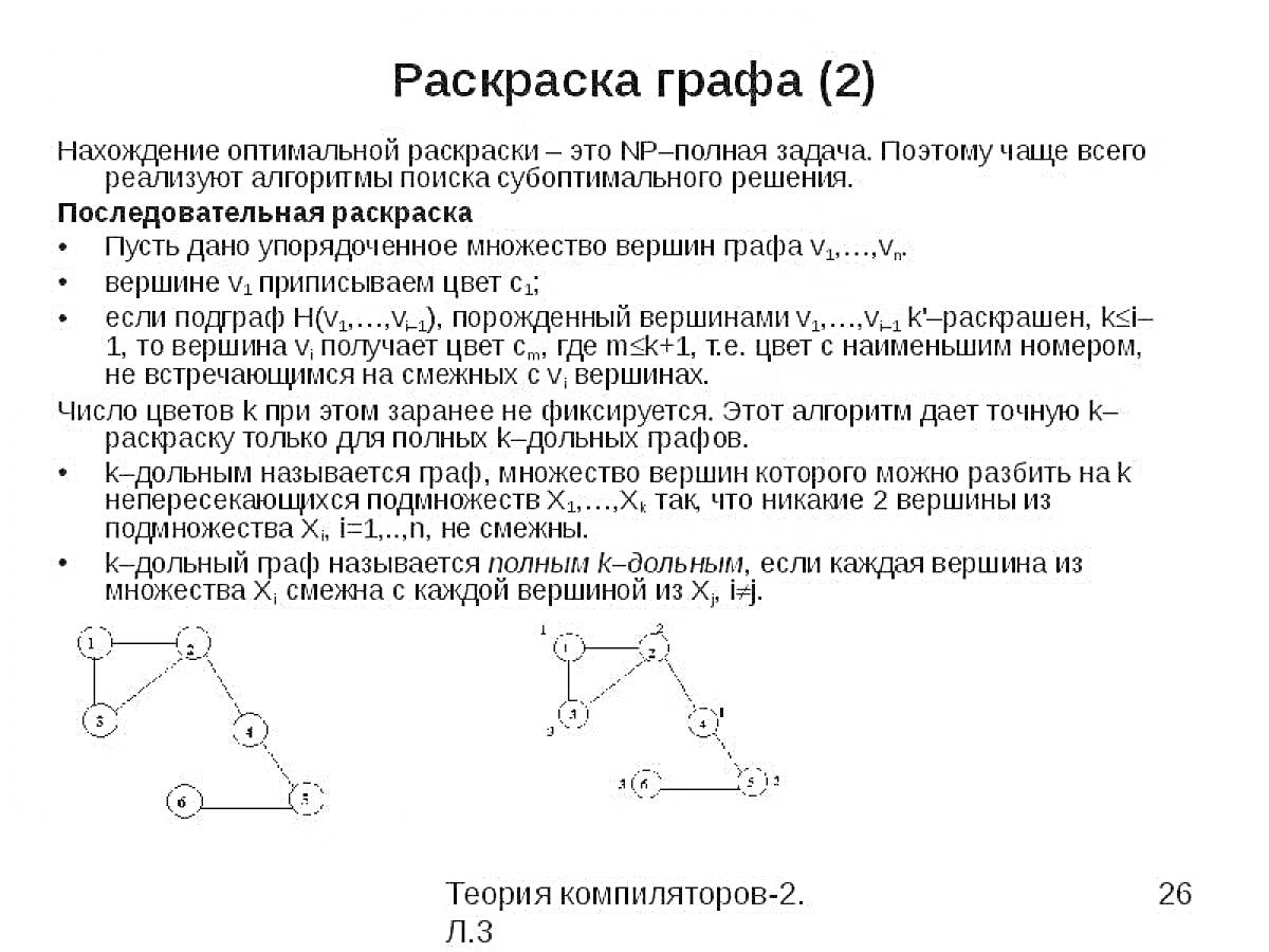 Раскраска графа (последовательная раскраска). Дано упорядоченное множество вершин, описание алгоритма, примеры графов