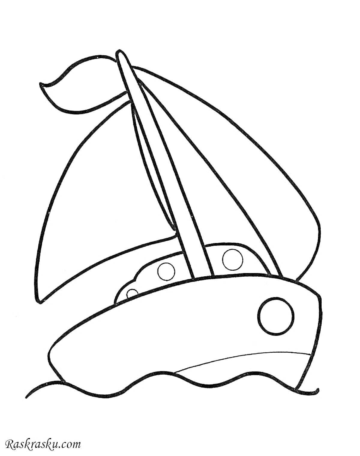 Раскраска Кораблик с парусами на волнах