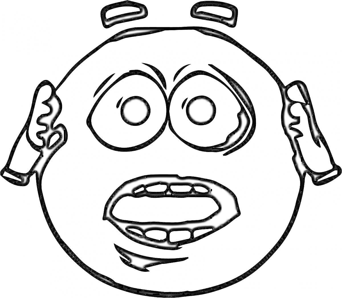 На раскраске изображено: Удивление, Поднятые руки, Лицо