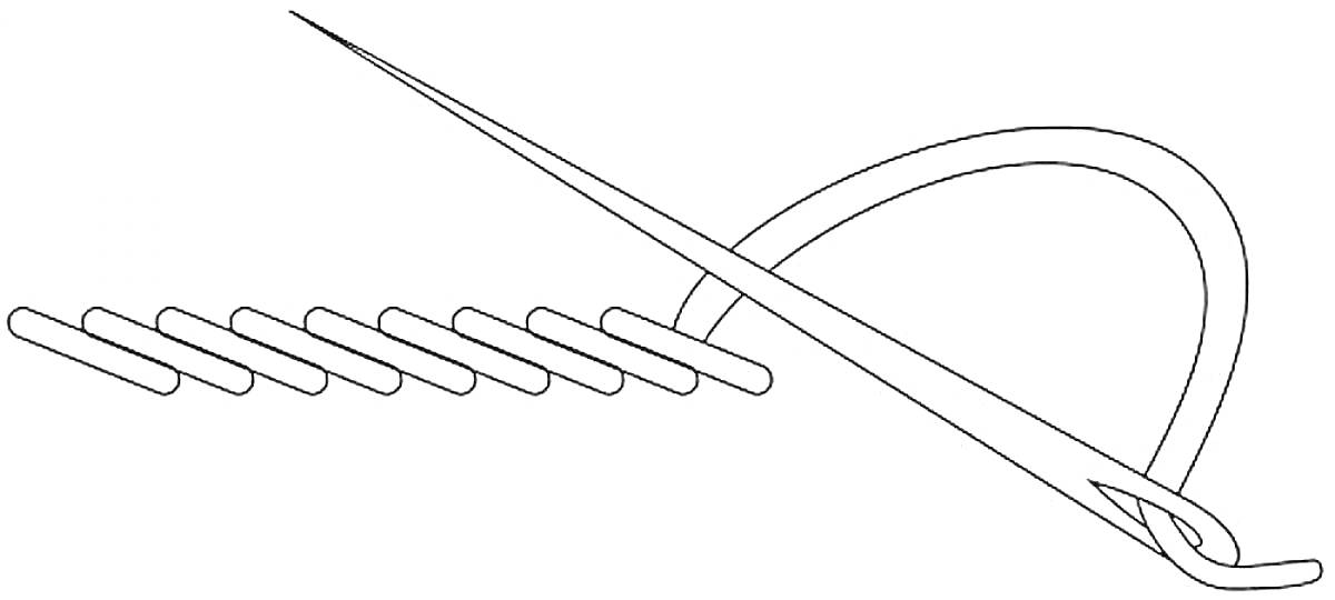 Иголка с заправленной нитью, делающая стежок