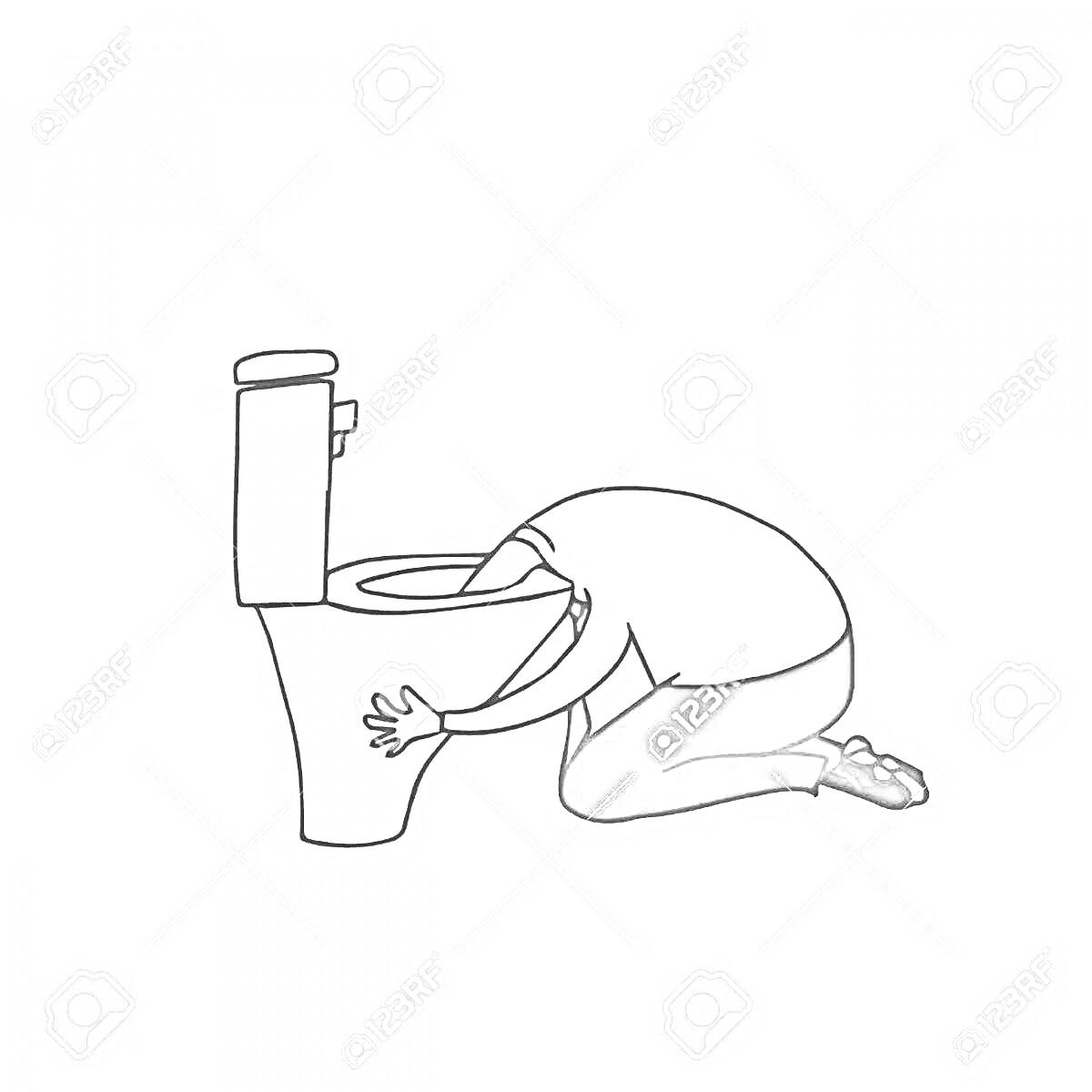 На раскраске изображено: Туалет, Человек, Унитаз, Ванная комната, Болезнь