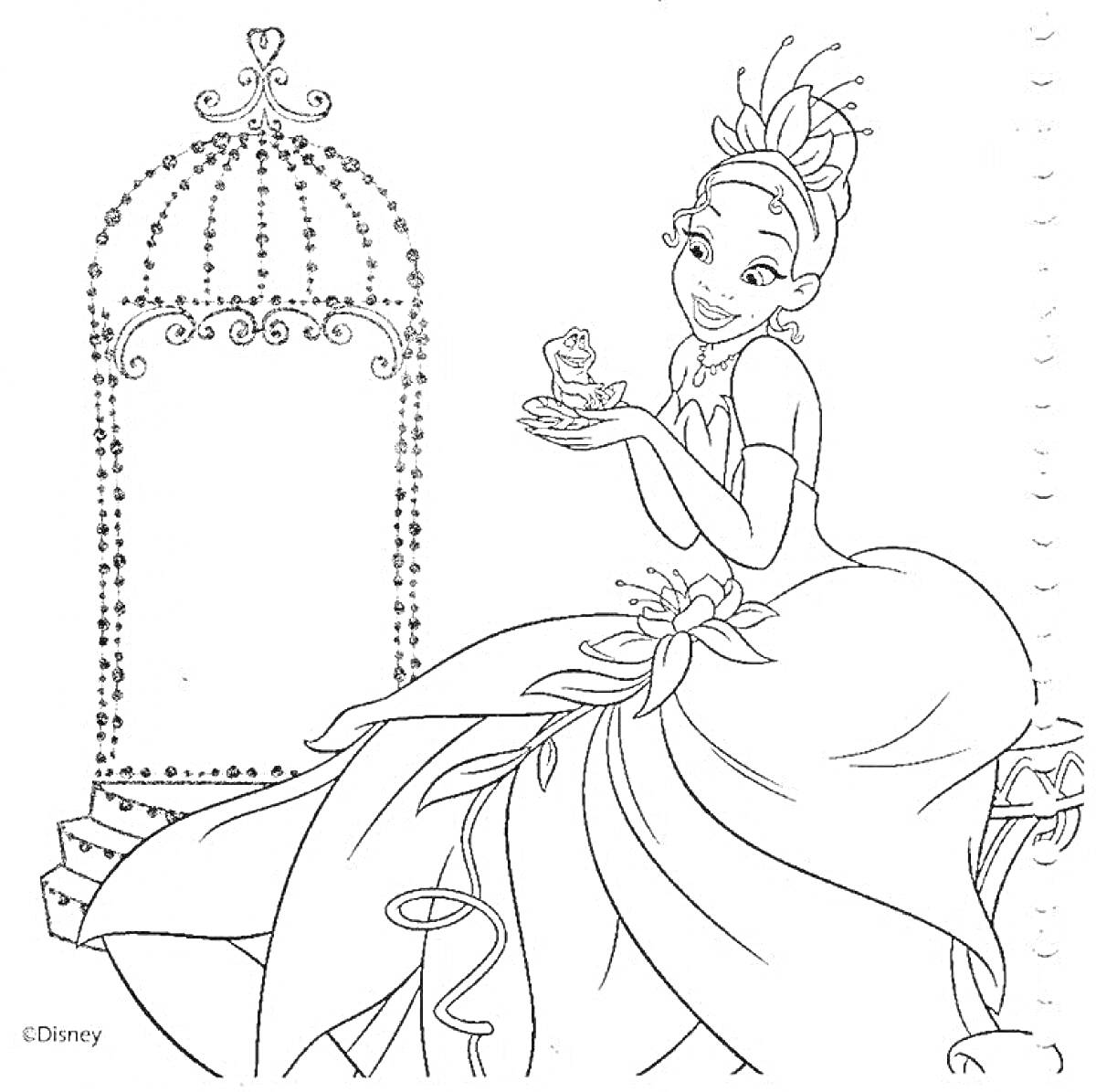 На раскраске изображено: Принцесса, Платье, Женский персонаж