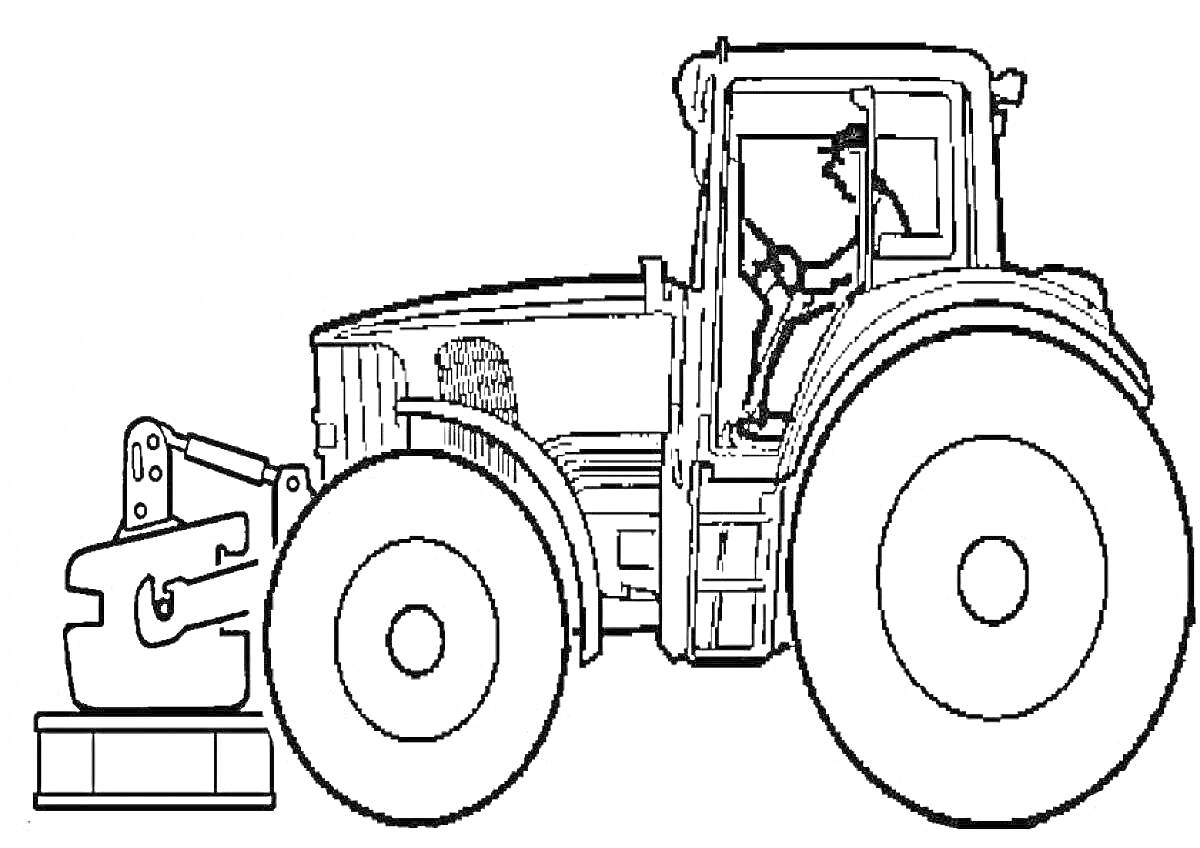 На раскраске изображено: Трактор, Прицеп, Водитель, Колеса, Сельскохозяйственная техника, Кабина водителя