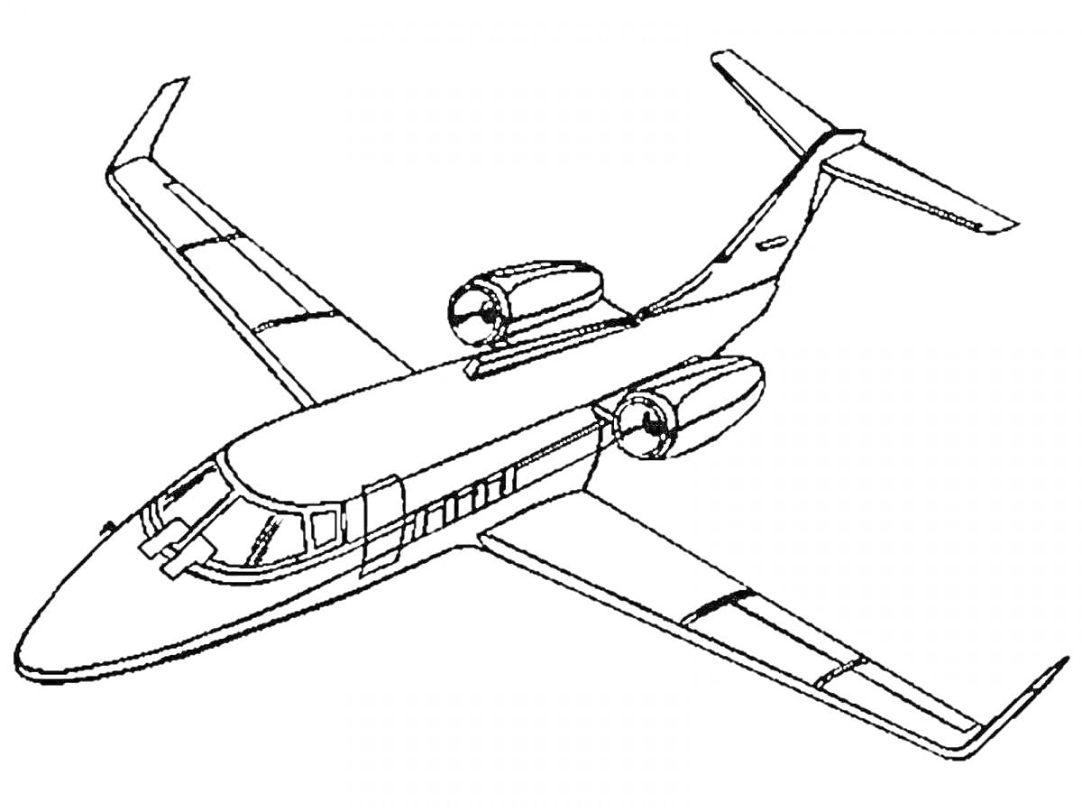 Раскраска Аэроплан с двумя моторами на крыльях и хвостовым стабилизатором