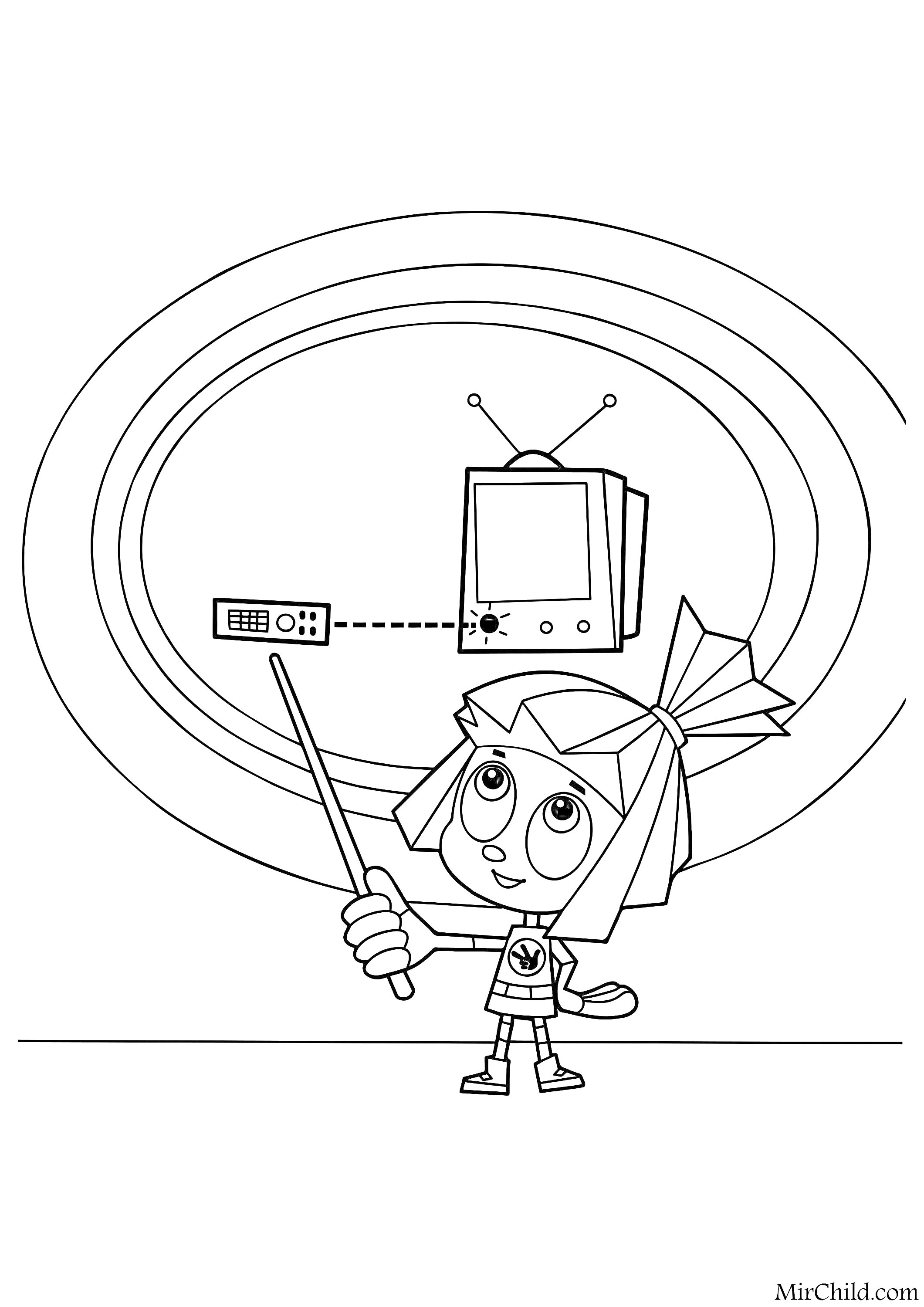 Раскраска Фиксик с указкой и телевизором