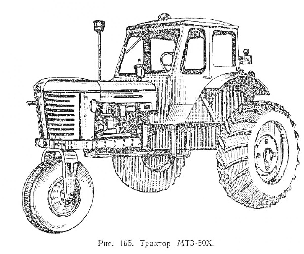 На раскраске изображено: Трактор, Колёса, Радиатор, Сельскохозяйственная техника