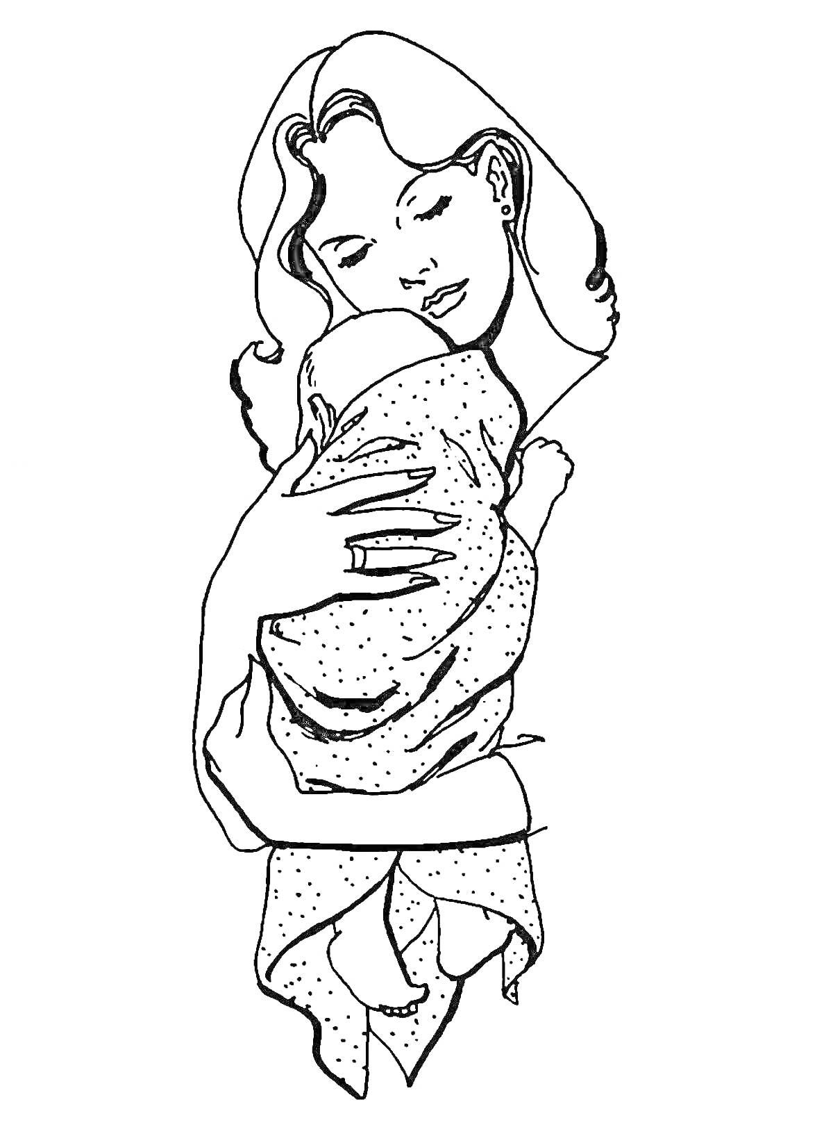 Раскраска Мама держит младенца на руках
