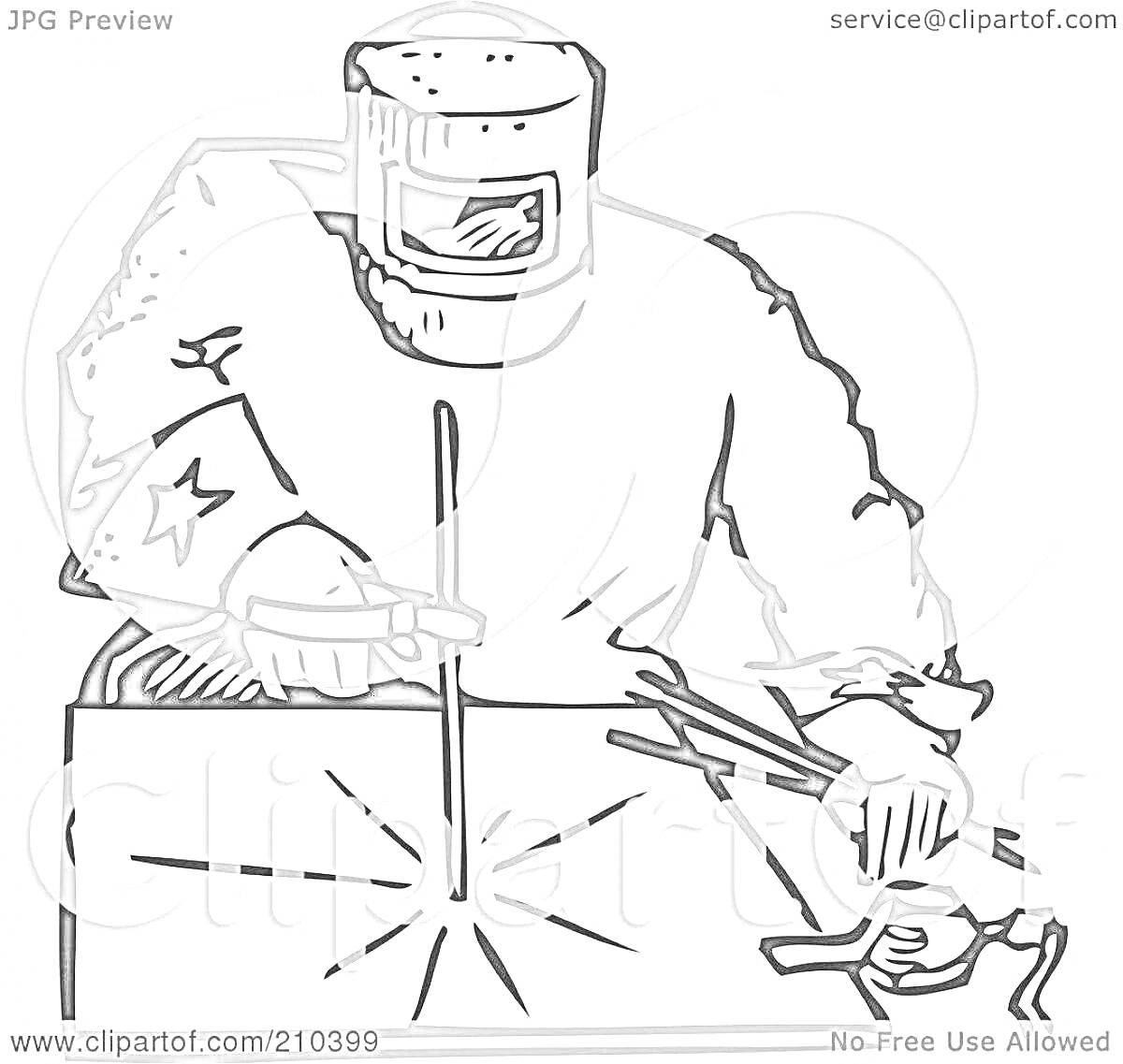 Раскраска Сварщик в защитной маске с инструментами, производящий сварку металла
